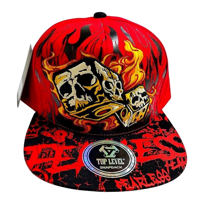 Hip - Hop Caps - Skull & Dice Design With Graffiti Red