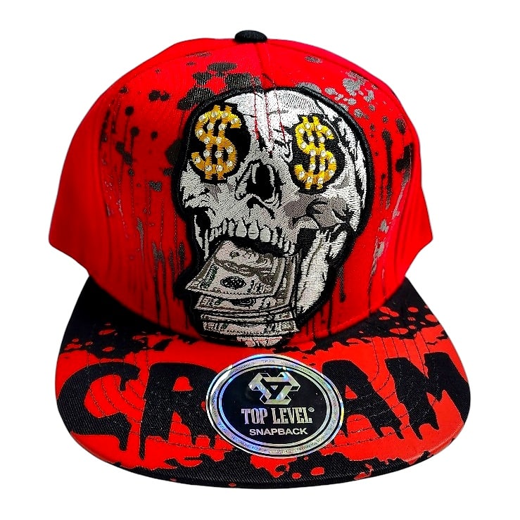 Hip-Hop Caps -Skull With Cash Design Red