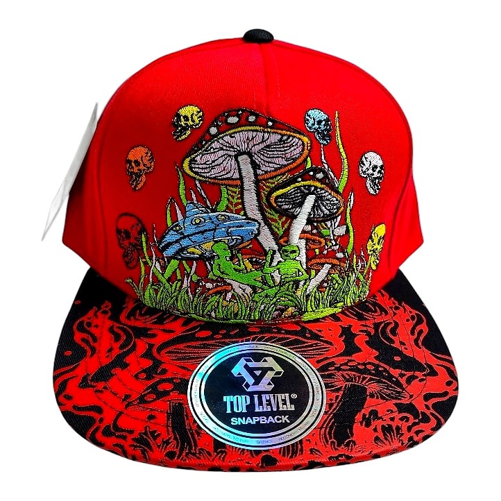 Hip-Hop Caps -Mushroom & Skeleton Forest Design Red