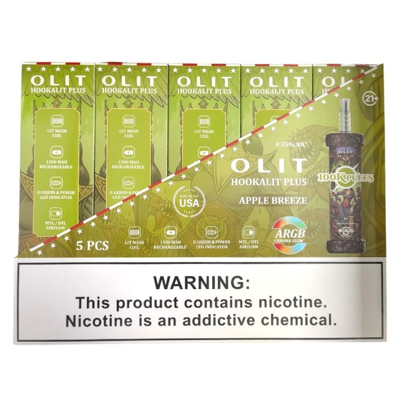 Olit Hookalit Plus 100k Puffs 5ct Box - Apple Breeze