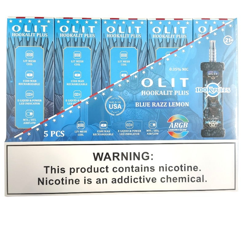 Olit Hookalit Plus 100k Puffs 5ct Box-Blue Razz Lemon