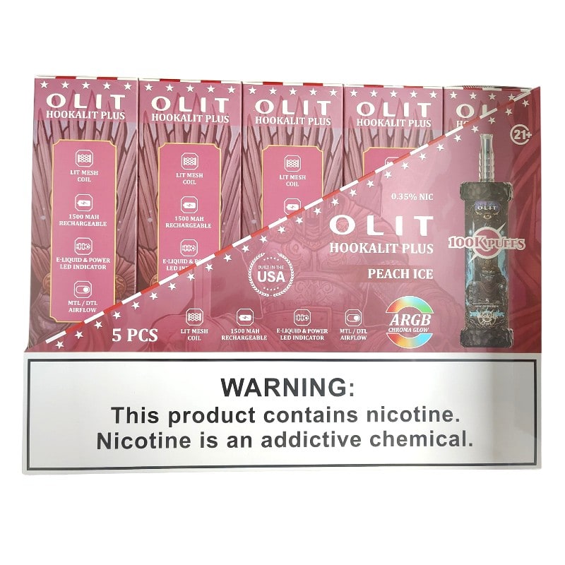 Olit Hookalit Plus 100k Puffs 5ct Box - Peach Ice