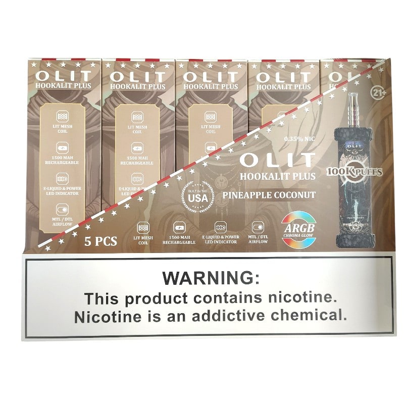 Olit Hookalit Plus 100k Puffs 5ct Box - Pineapple Coconut