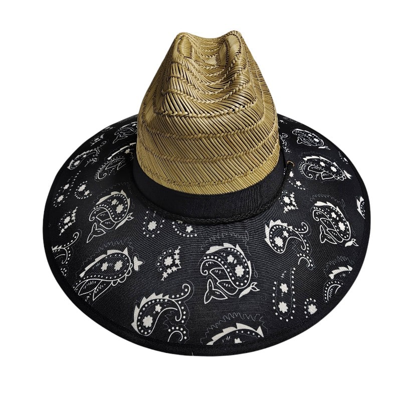 Straw Hat Over Brim Cloth - Black Design