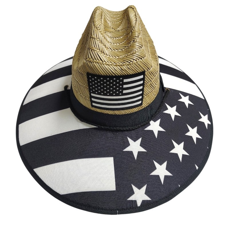 Straw Hat Over Brim Cloth - US Black & White Flag