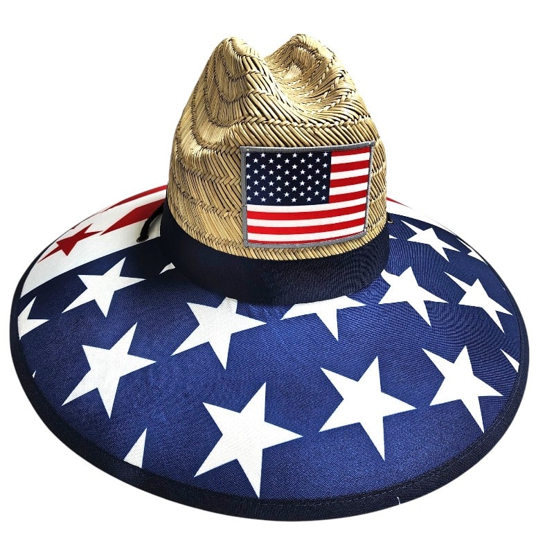 Straw Hat Over Brim Cloth - US Flag Blue & Red