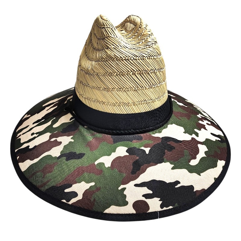 Straw Hat Over Brim Cloth - Camouflage Pattern