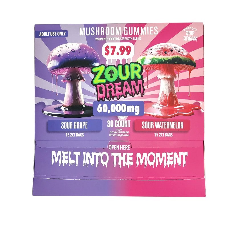 Zour Dream Mushroom Gummies 60000mg 30ct Box - Sour Grape/Sour Watermelon