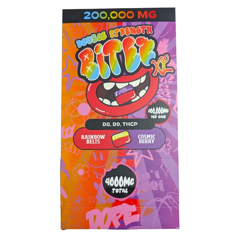 Double Stacked Bitez 200000mg 60ct Box-Rainbow Belts/Cosmic Berry