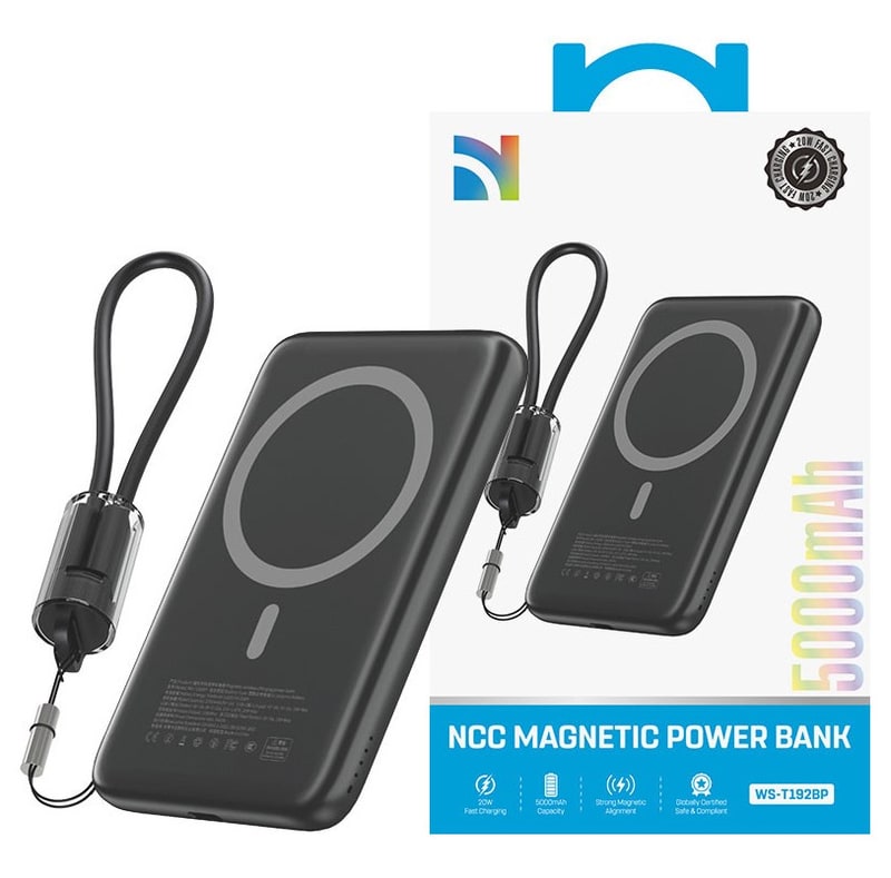 NCC Ultra Slim Magnetic Fast Charging Power Bank 5000mah Black
