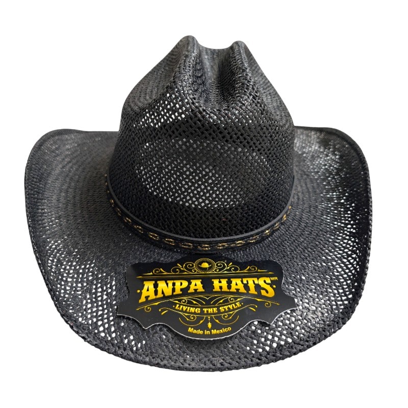 ANPA -Cowboy Hats With Straw Black Woven Texture & Leather Band