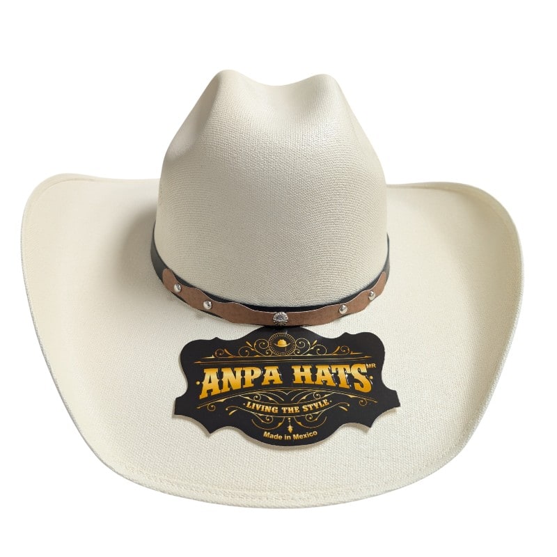 ANPA -Cowboy Hats With Brown Hatband Sliver Round Studs (White)