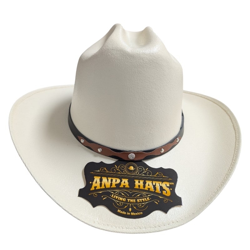 ANPA -Cowboy Hats With Black & Beige Brown Hatband Sliver Round Studs (White)