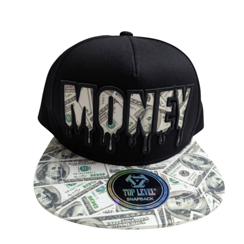 Hip-Hop Caps -Money Design Bill On Brim Black