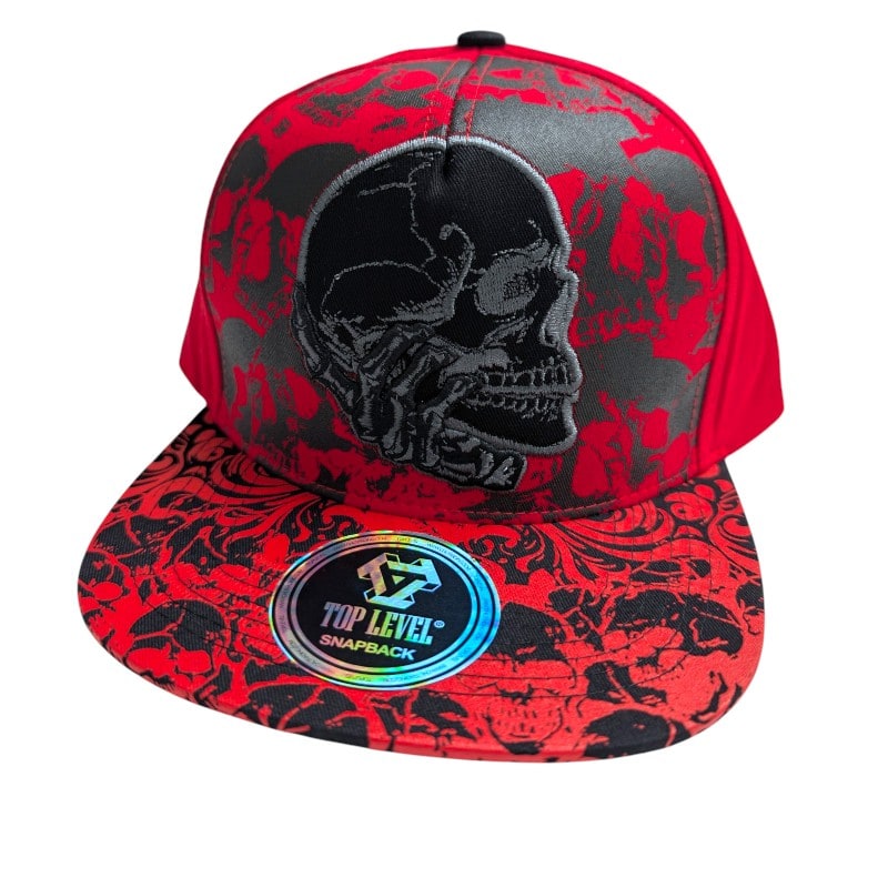 Hip-Hop Caps -Black Skull Graphic Red