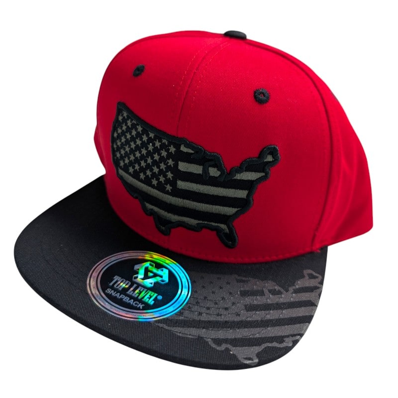 Hip-Hop Caps -USA Logo Red On Brim