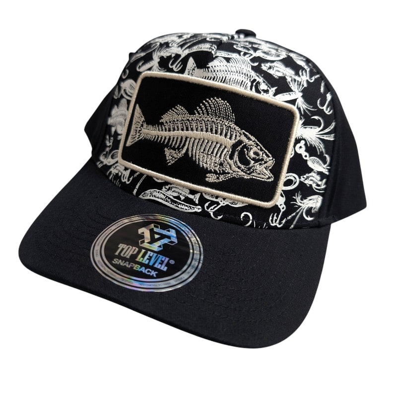 Hip-Hop Caps -Fish Skeleton Patch Design Balck