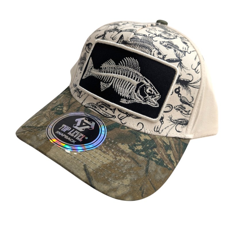 Hip-Hop Caps -Fish Skeleton Patch Design Tan Cream