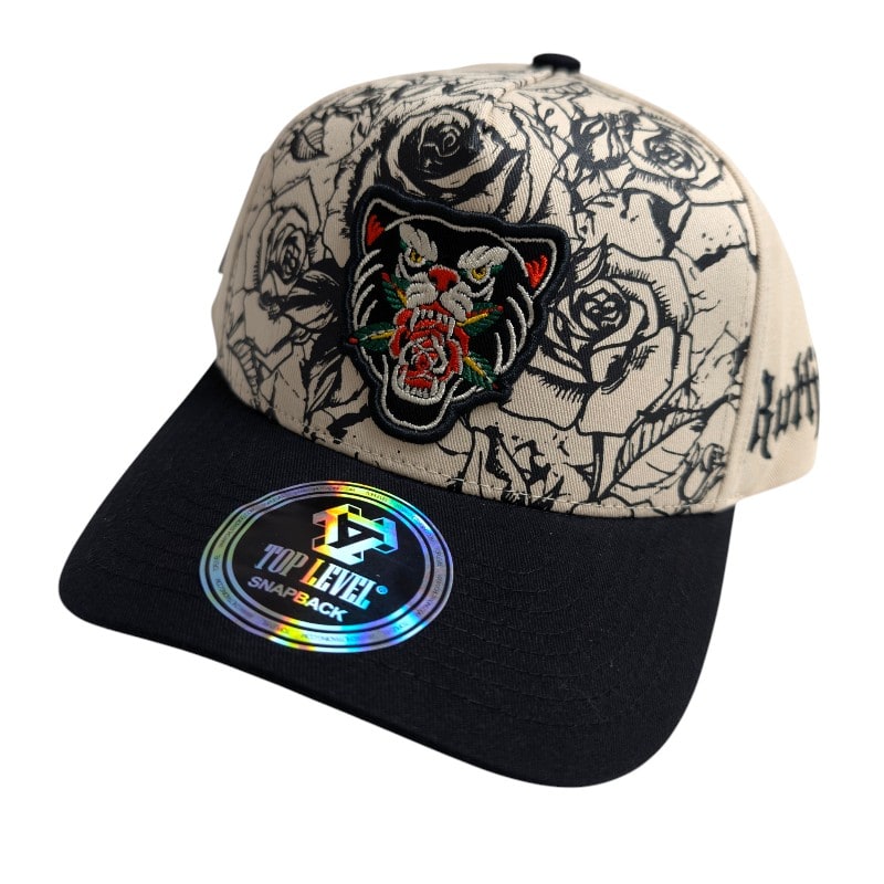 Hip-Hop Caps -Tiger face Graphic Design Roses Cream