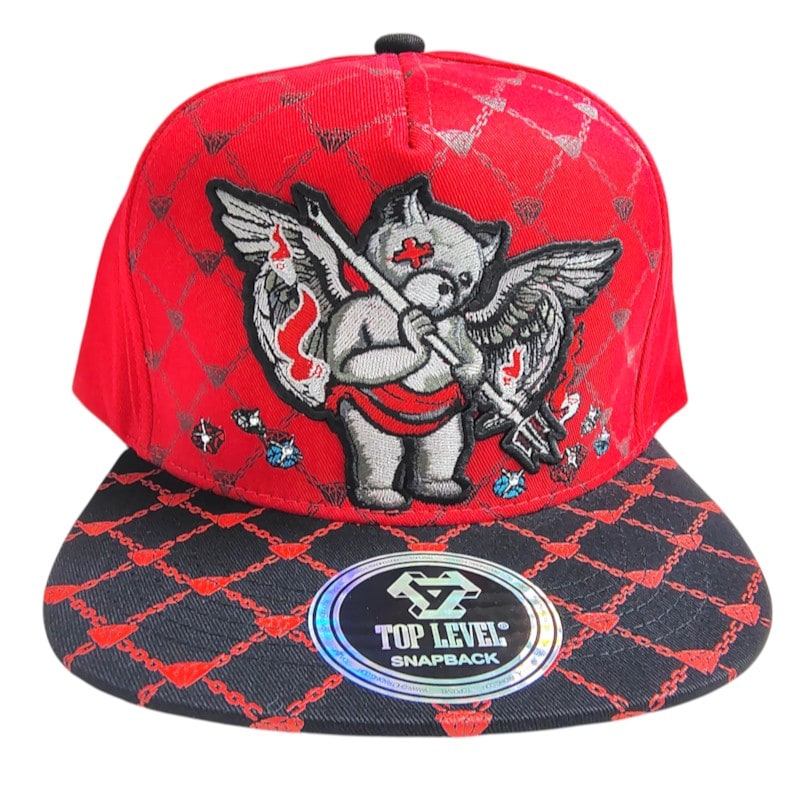 Hip - Hop Caps - Winged Teddy Bear Patch Red