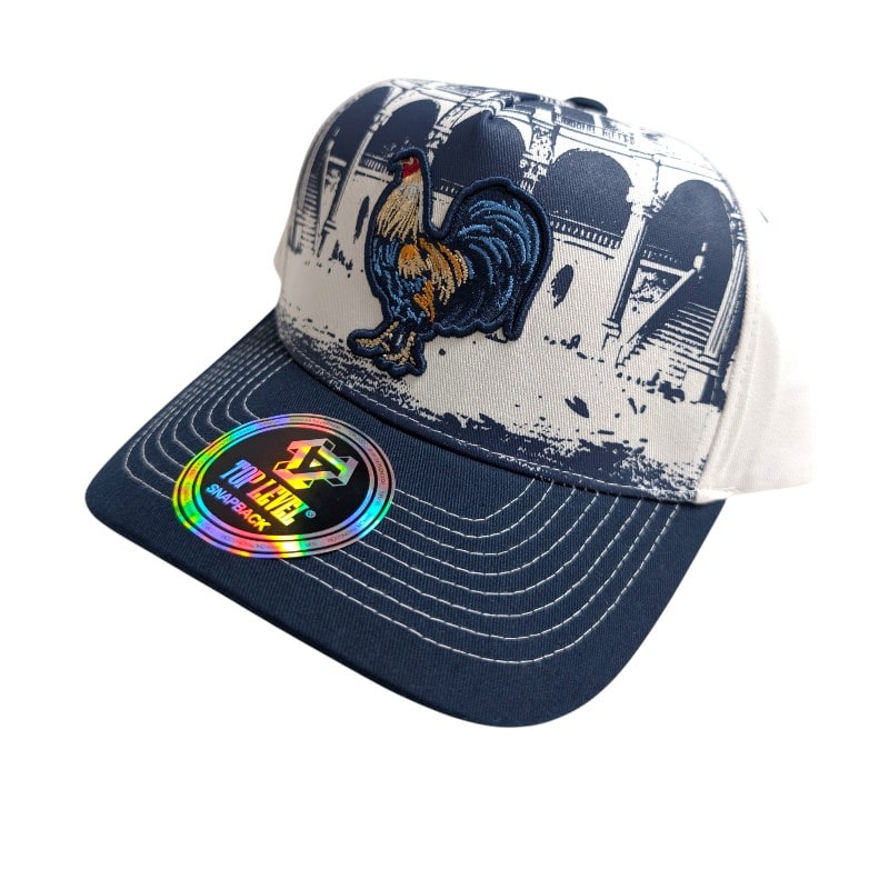Hip-Hop Caps -Rooster Design Back Building Graphic White& Blue
