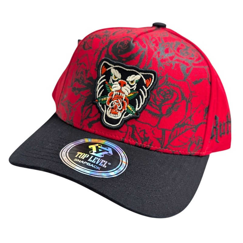 Hip-Hop Caps -Tiger face Graphic Design Roses Red