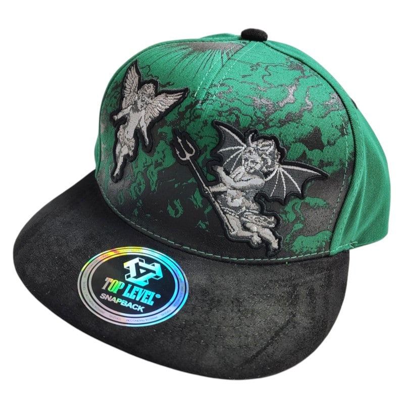 Hip - Hop Caps - 3D Angel Versus Devil Graphic Green