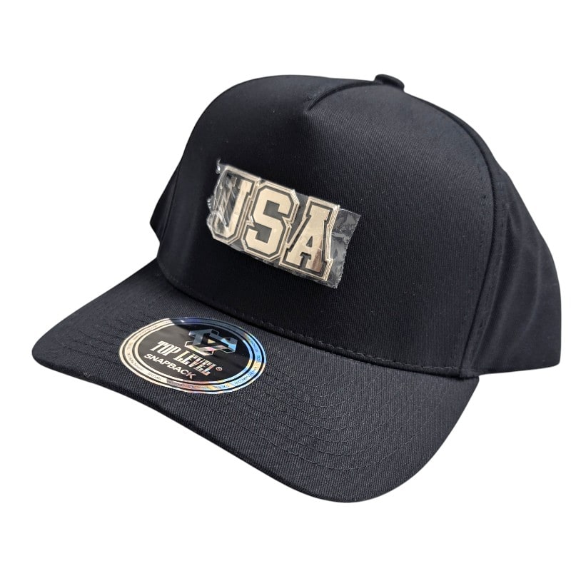 Hip-Hop Caps -USA Metallic Logo Black