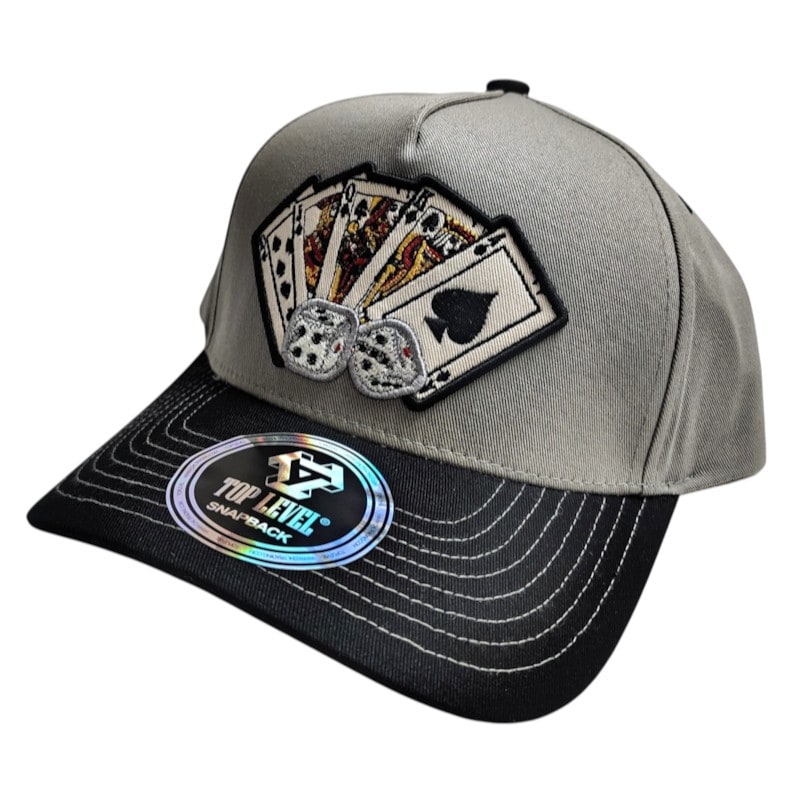 Dad Hats Caps - Four Aces Card With Dice Grey