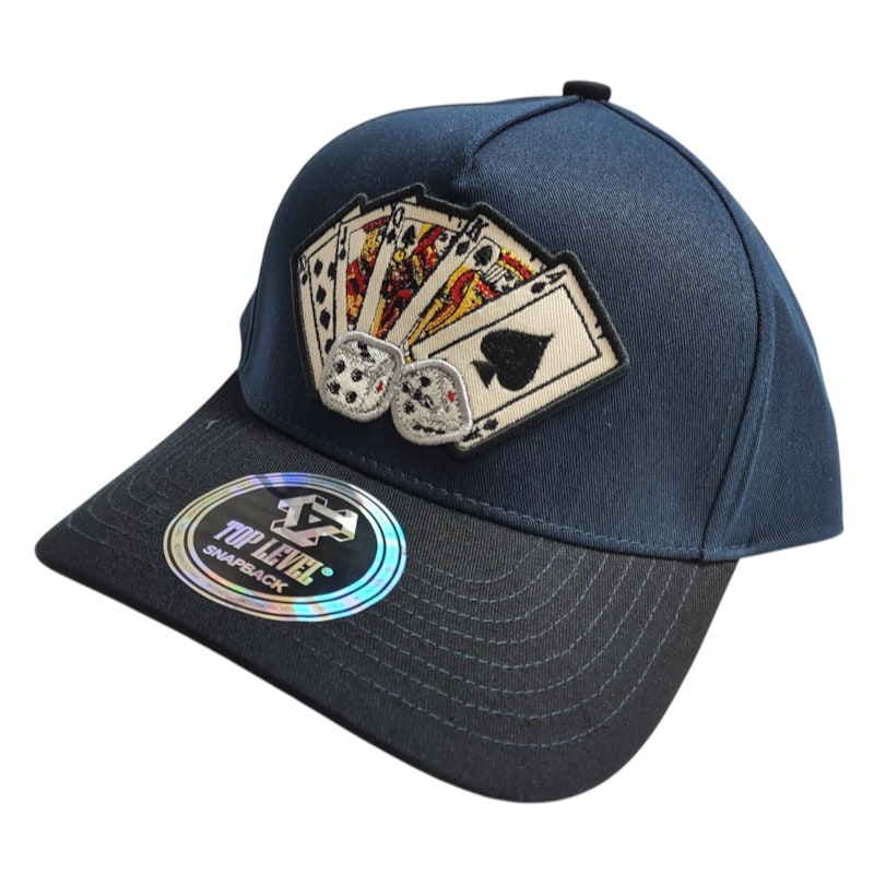 Dad Hats Caps - Four Aces Card With Dice Navy Blue
