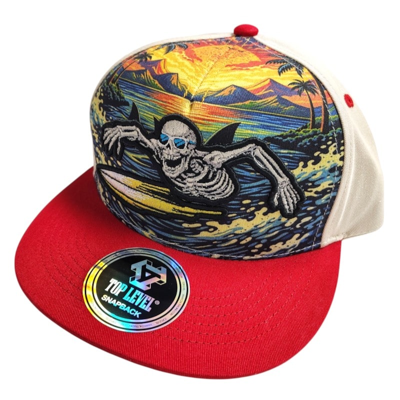 Hip - Hop Caps - Sunset Graphic & Skeleton Surfing Red