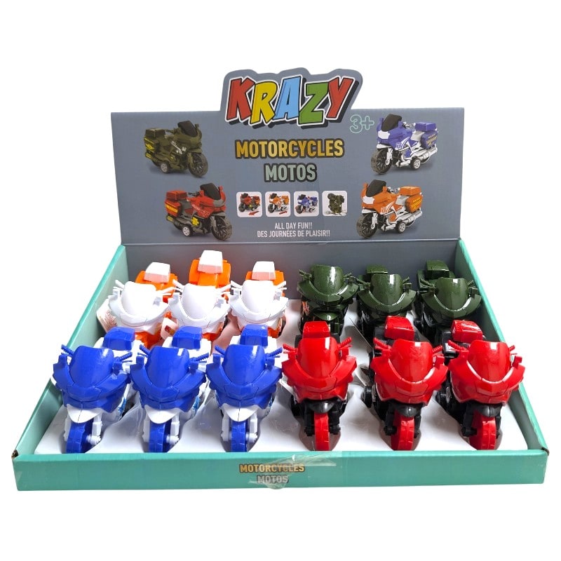 Krazy Motorcycle Motos Toys 12ct Box
