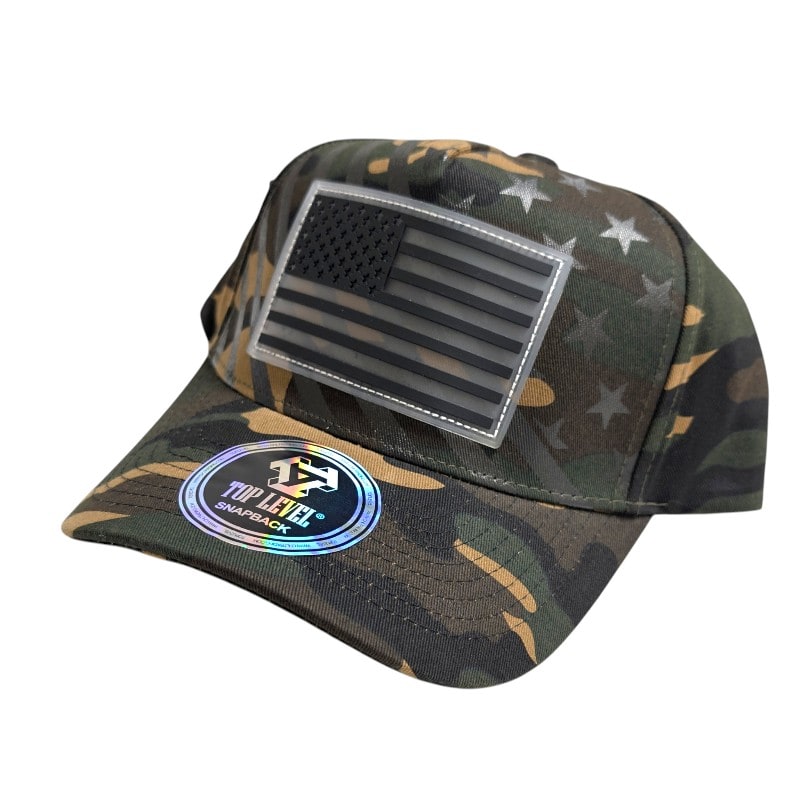 Hip-Hop Caps -Rubberized USA Flag Camoflage