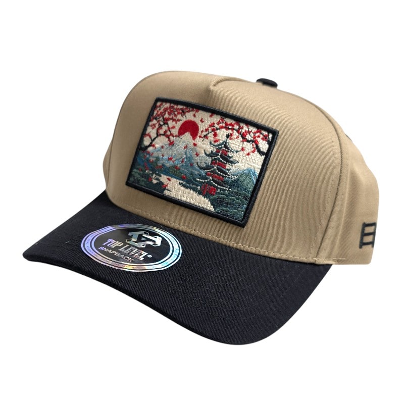 Hip-Hop Caps -Patch With Japanese Landscape Khaki