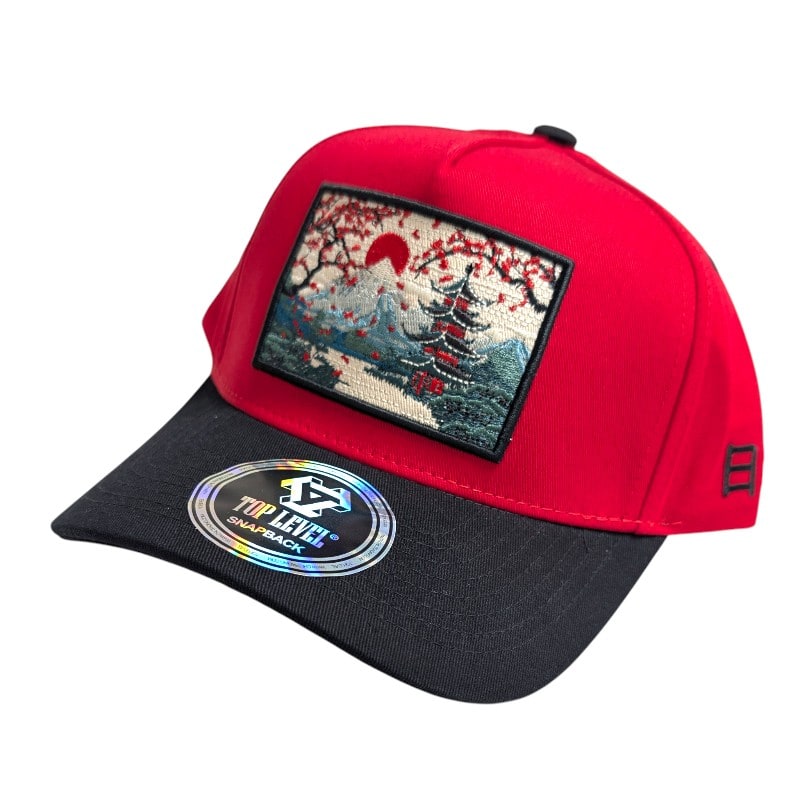 Hip-Hop Caps -Patch With Japanese Landscape Red