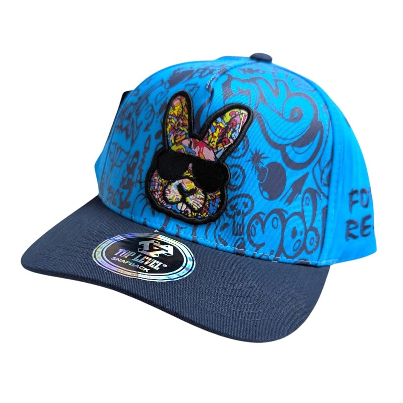 Hip-Hop Caps -Rabbit Graphic With Sunglasses Blue