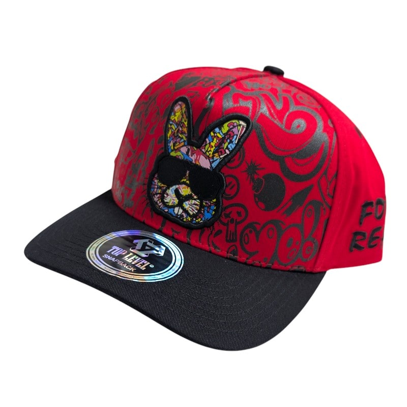 Hip-Hop Caps -Rabbit Graphic With Sunglasses Red