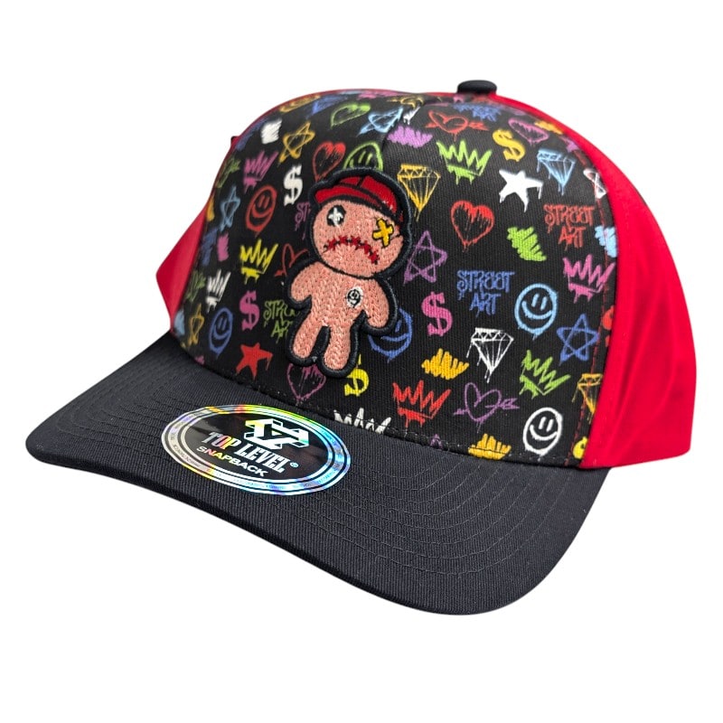 Hip-Hop Caps -Stitched Voodoo Doll Patch Red/Black