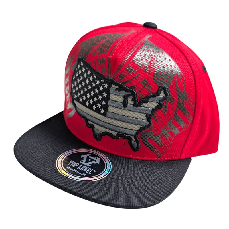 Hip-Hop Caps -USA Map With USA Flag In Back Red