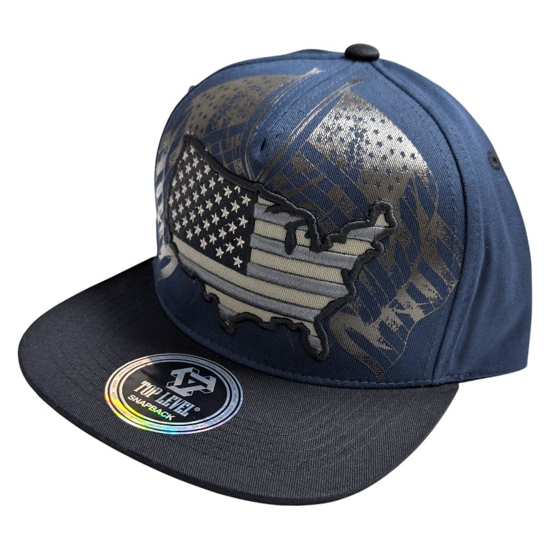 Hip-Hop Caps -USA Map With USA Flag In Back Blue