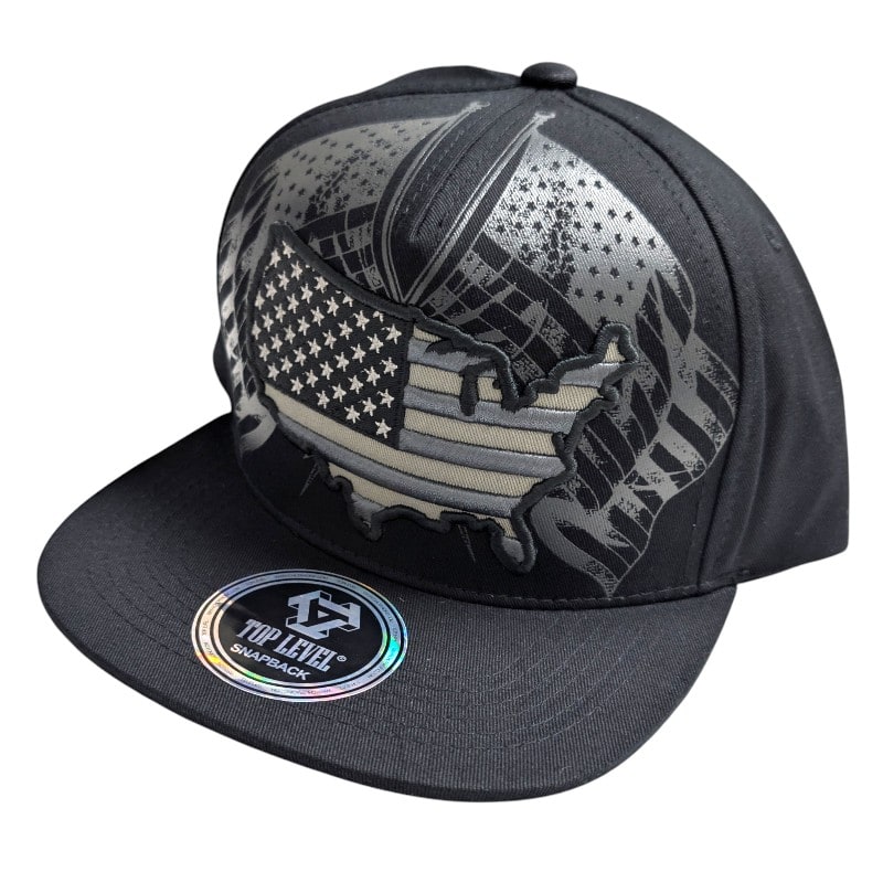 Hip-Hop Caps -USA Map With USA Flag In Back Black