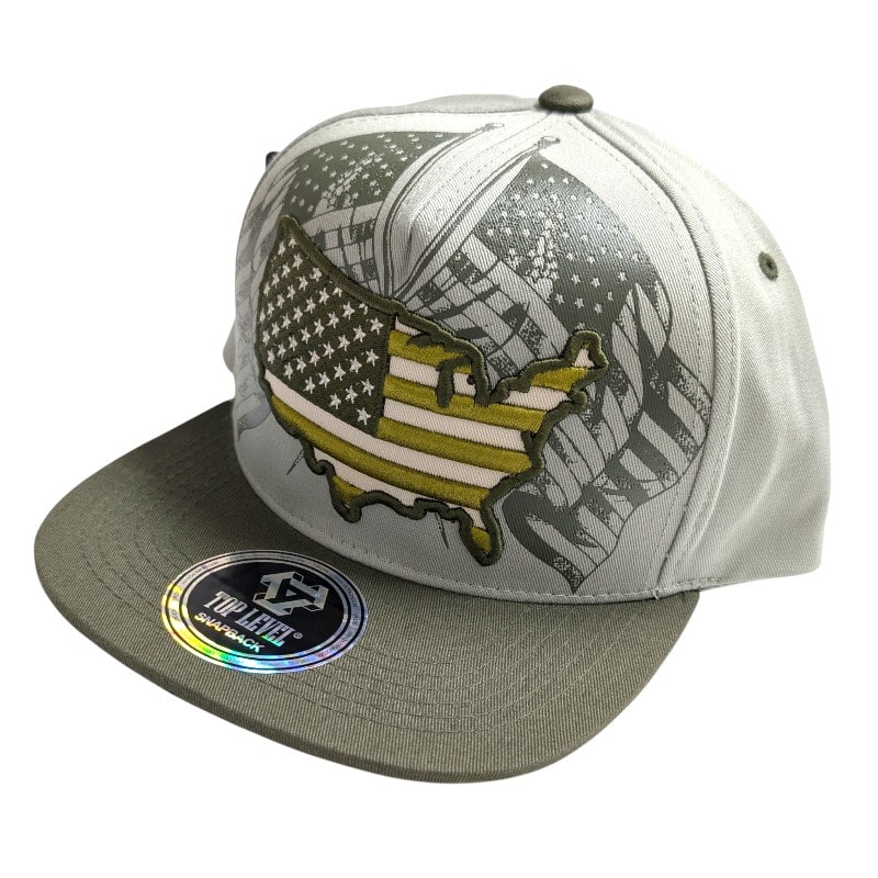 Hip-Hop Caps -USA Map With USA Flag In Back Grey/Olive Green