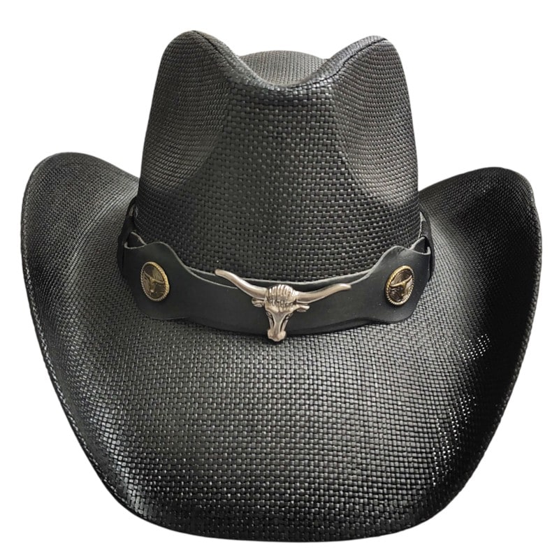 Cowboys Hats -Leather Hatband/ Longhorn Skull Patch Black