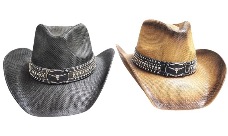Cowboys Hats -Sliver Stone Hatband/ Longhorn Skull Patch Brown