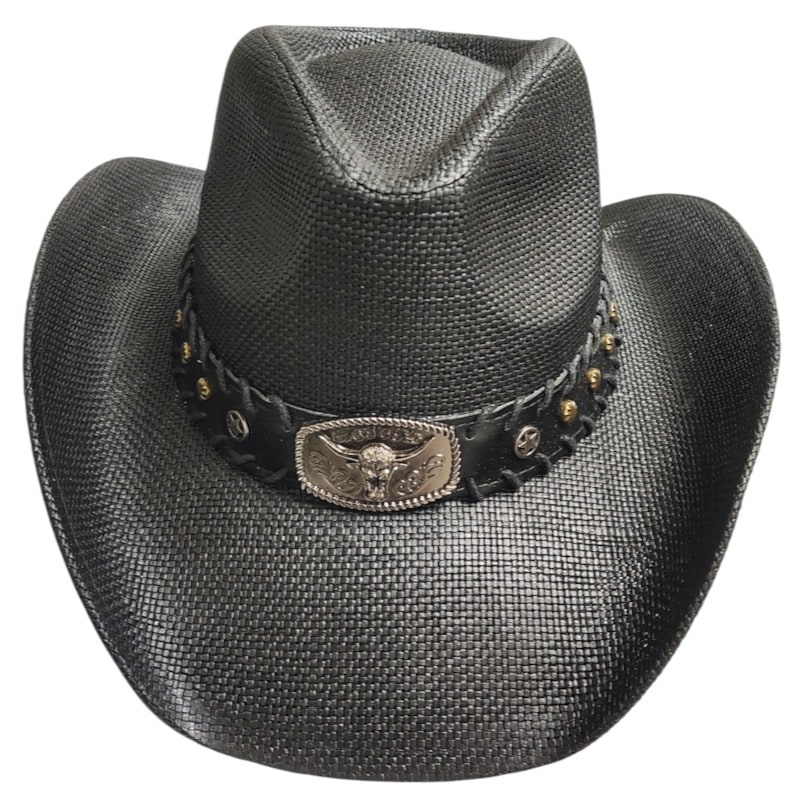 Cowboys Hats -Side Star BLK Band/ Longhorn Skull Patch Black