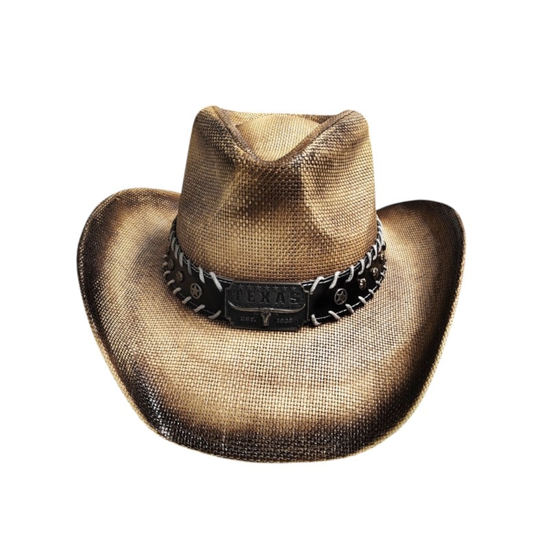 Cowboys Hats -BLK Band/Texas Longhorn Patch Brown