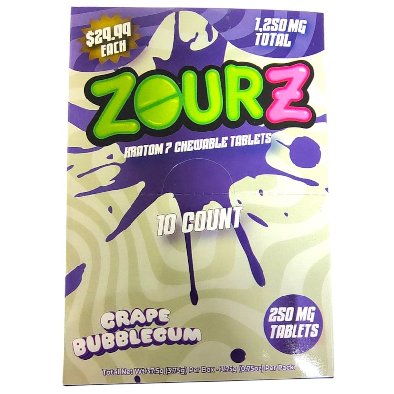 Zour Z Kratom 7 250mg 5pk 10ct Box-Grape Bubblegum