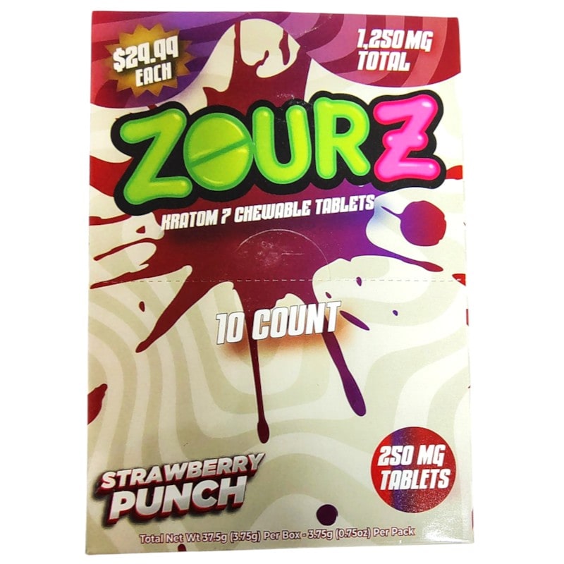 Zour Z Kratom 7 250mg 5pk 10ct Box-Strawberry Punch