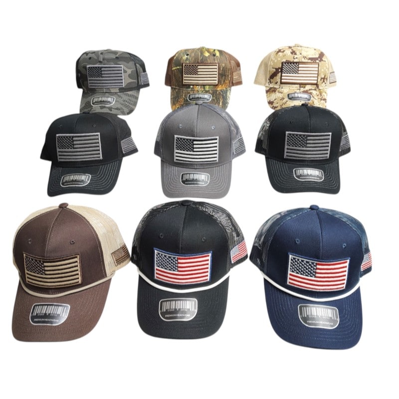 Truckers Caps  -US Flag Patch With Rope On Brim