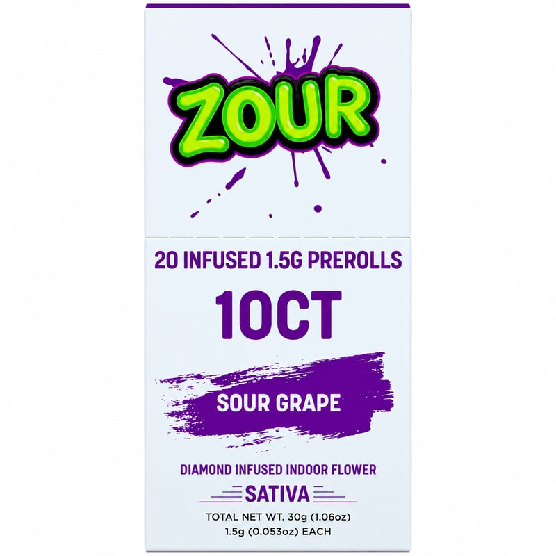 Zour Diamond Infused Pre - Rolls 1.5g 2pk 10ct Box - Sativa - Sour Grape
